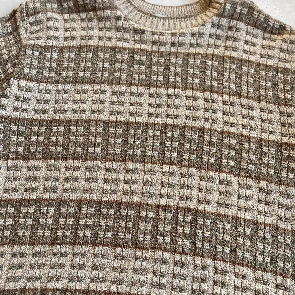 Vintage David Taylor Tan Green Knit Earthy Slouchy Neutral Cozy Crewneck Sweater - Picture 3 of 6